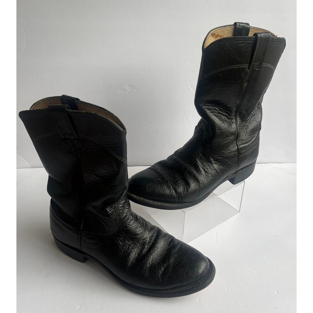 Vintage Larry Mahan Black Leather Western Cowboy Boots Mens 7.5D